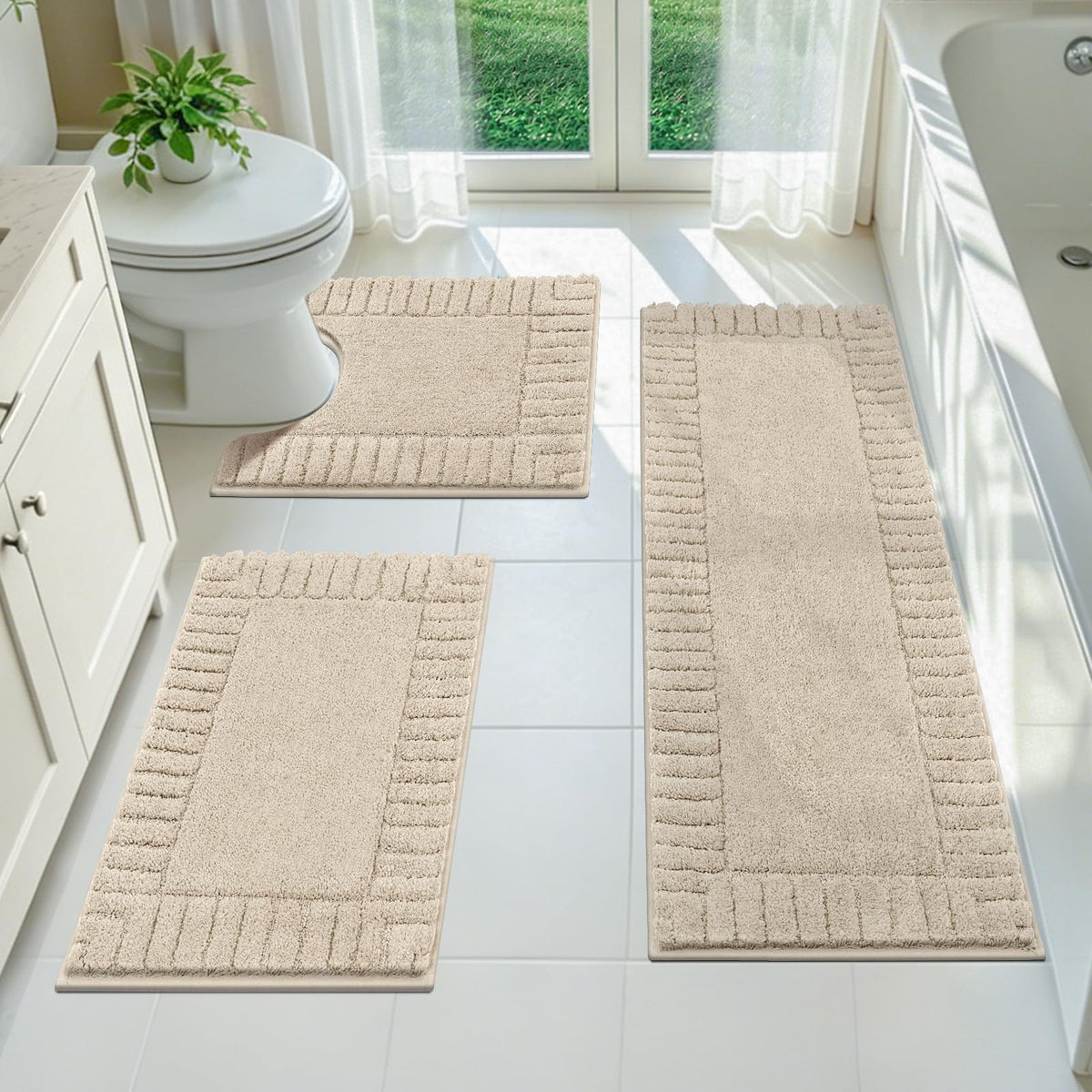 Pauwer Bathroom Rugs Sets 3 Piece, Microfiber Bath Mat Set, Dark Grey