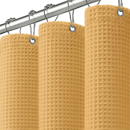 Waffle Weave Shower Curtain Heavyweight Cotton Fabric Black 72Wx72L
