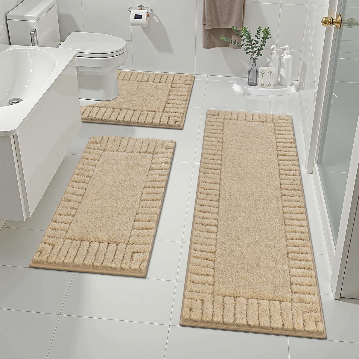 Pauwer Bathroom Rugs Sets 3 Piece, Microfiber Bath Mat Set, Dark Grey