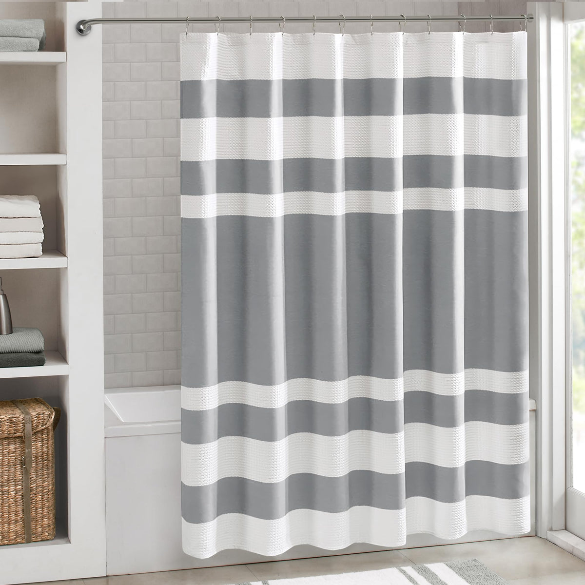 Madison Park Arbor Waffle Shower Curtain for Bathroom, 72 x 72, Beige
