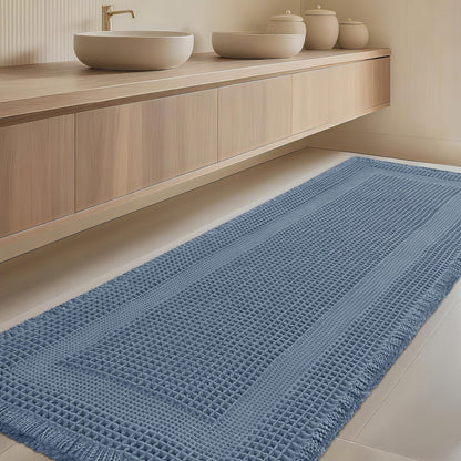 Upgrade Waffle Bath Mat Set 2 Piece, Boho Bathroom Rugs Absorbent Non Slip, Ultra Soft Bathroom Mat, Machine Washable Knit Bath Rugs with Herringbones for Bathroom, Bedroom, Kitchen, Shower, White