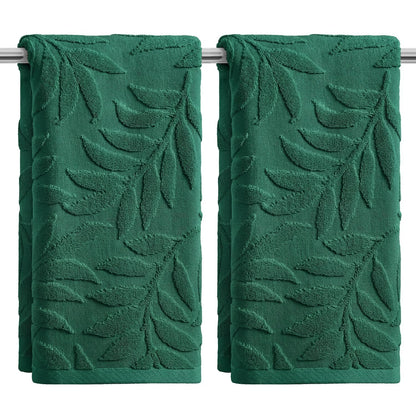 Artoid Mode 2 Pcs Caramel 3D Leaves Jacquard Hand Towels for Bathroom, 100% Cotton Soft Absorbent Bathroom Decor Towels, 13.7 x 29.5 Inch
