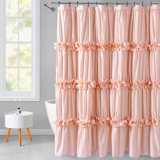 Homechoice Decor Peach Ruffle Shower Curtain for Master Bathroom