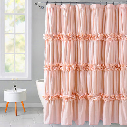 Homechoice Decor Peach Ruffle Shower Curtain for Master Bathroom