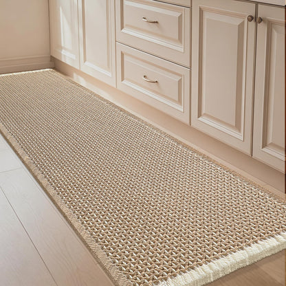 IM HOME Waffle Bath Mat Beige 32"x20", Boho Woven Modern Bath Mat Rugs, Absorbent Non Slip Bathroom Rugs, Soft Washable Bath Rugs with Tassels for Bathroom, Bedroom, Kitchen, Shower, Tub