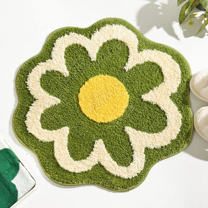 TRUEDAYS Flower Bathroom Rug, Round Non-Slip Bath Mat, 23.6"x23.6", Pink