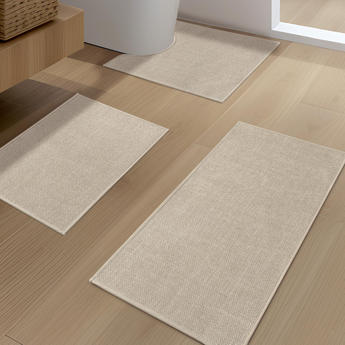 YIHOUSE Bathroom Rugs Thin Bath Mat Sets 2 Pieces Quick Dry,Beige