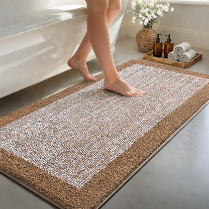 Long 2x4 Ft (48''x24'') Bathroom Rugs, Non Slip Washable Bath Mat Grey