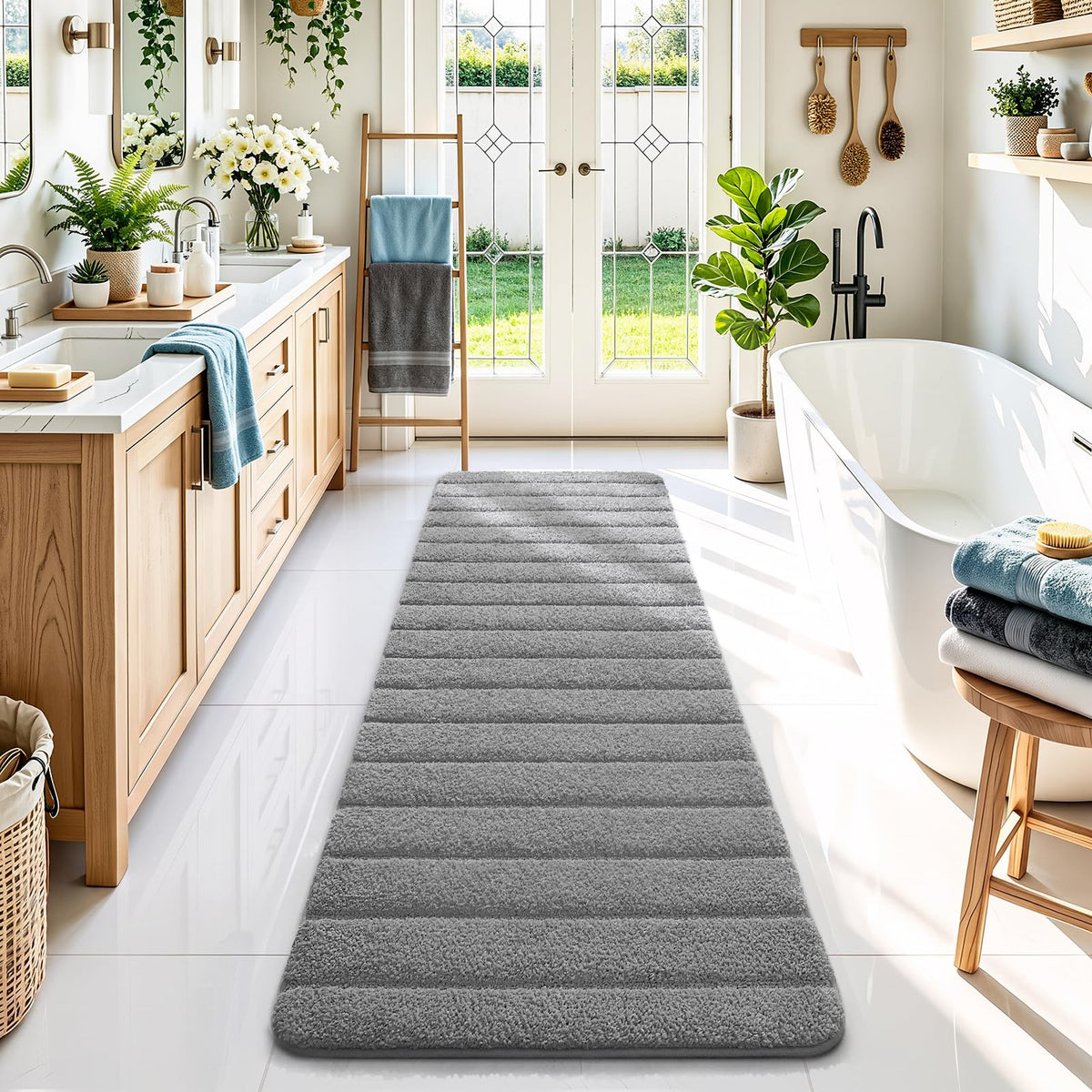 AROGAN Luxury Long Bathroom Runner Rugs 24x60 Inch Bath Rug Non Slip, Black