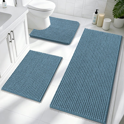 OLANLY Bathroom Rugs Sets 3 Piece, Super Soft Absorbent Chenille Bath Mats and U-Shaped Toilet Rug, Quick Dry, Home Decor, Bath Mat Set for Bathroom (24"x16"+24"x20"+30"x20", Grey)