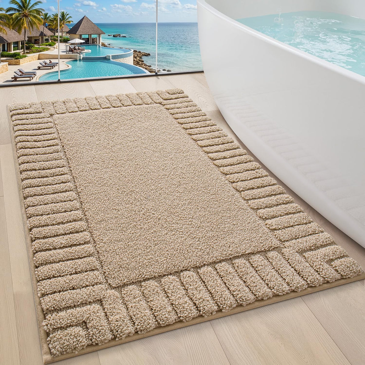 LUMI Soft Bathroom Rugs Absorbent, Non Slip Bath Mat 24x36, Beige