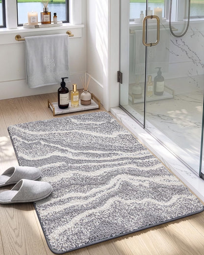 DEXI Marble Bath Mats 36x24, Bathroom Rugs Non Slip Machine Washable, Grey