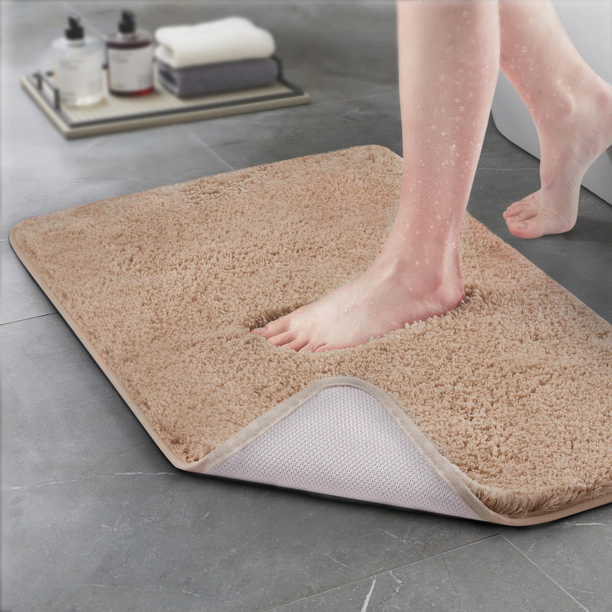 TECHMILLY Shaggy Bathroom Rugs Thick Non Slip Microfiber Mat Green 17"x24"