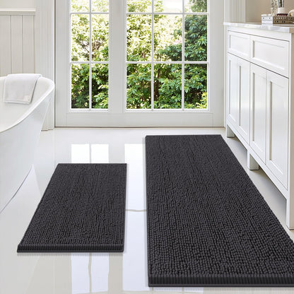 Smiry Chenille Bathroom Rugs Sets 2 Piece (30x20+24x16, Black)