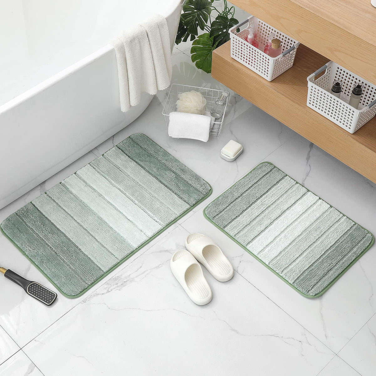 3 Pcs Ombre Bath Mat Set for Bathroom, Non Slip Ultra Soft and Thick Water Absorbent Bath Carpet, Machine Washable & Quick Dry Bathroom Rug, for Bedroom Door Living Room,Green