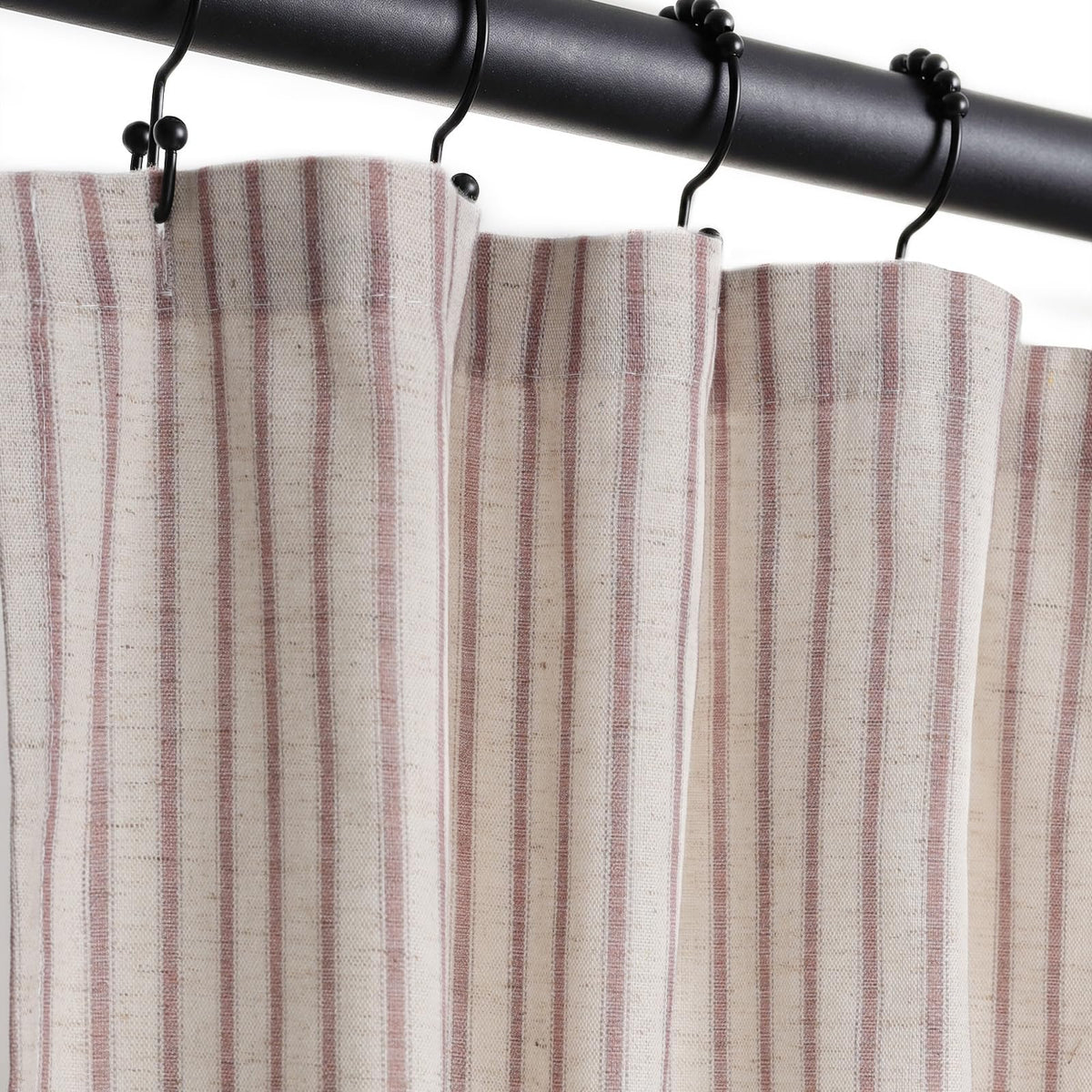 Farmhouse Striped Shower Curtain - 72x72 Inches, Linen Blend Fabric, Breathable & Machine Washable, Rustic Black for Bathroom Decor (Hooks/Liner Not Included)