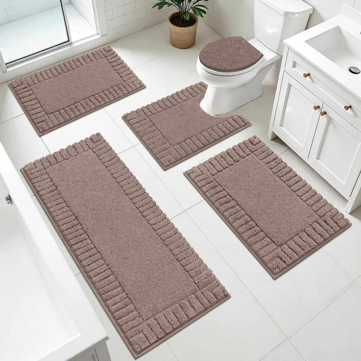 Pauwer Bathroom Rugs Sets 3 Piece, Microfiber Bath Mat Set, Dark Grey