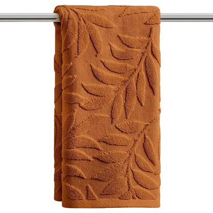 Artoid Mode 2 Pcs Caramel 3D Leaves Jacquard Hand Towels for Bathroom, 100% Cotton Soft Absorbent Bathroom Decor Towels, 13.7 x 29.5 Inch