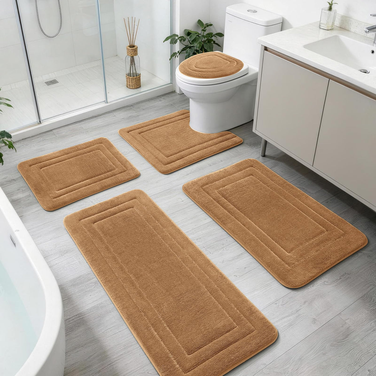 YIHOUSE 2-Piece Towel-Like Memory Foam Bathroom Rug Set, Dark Grey
