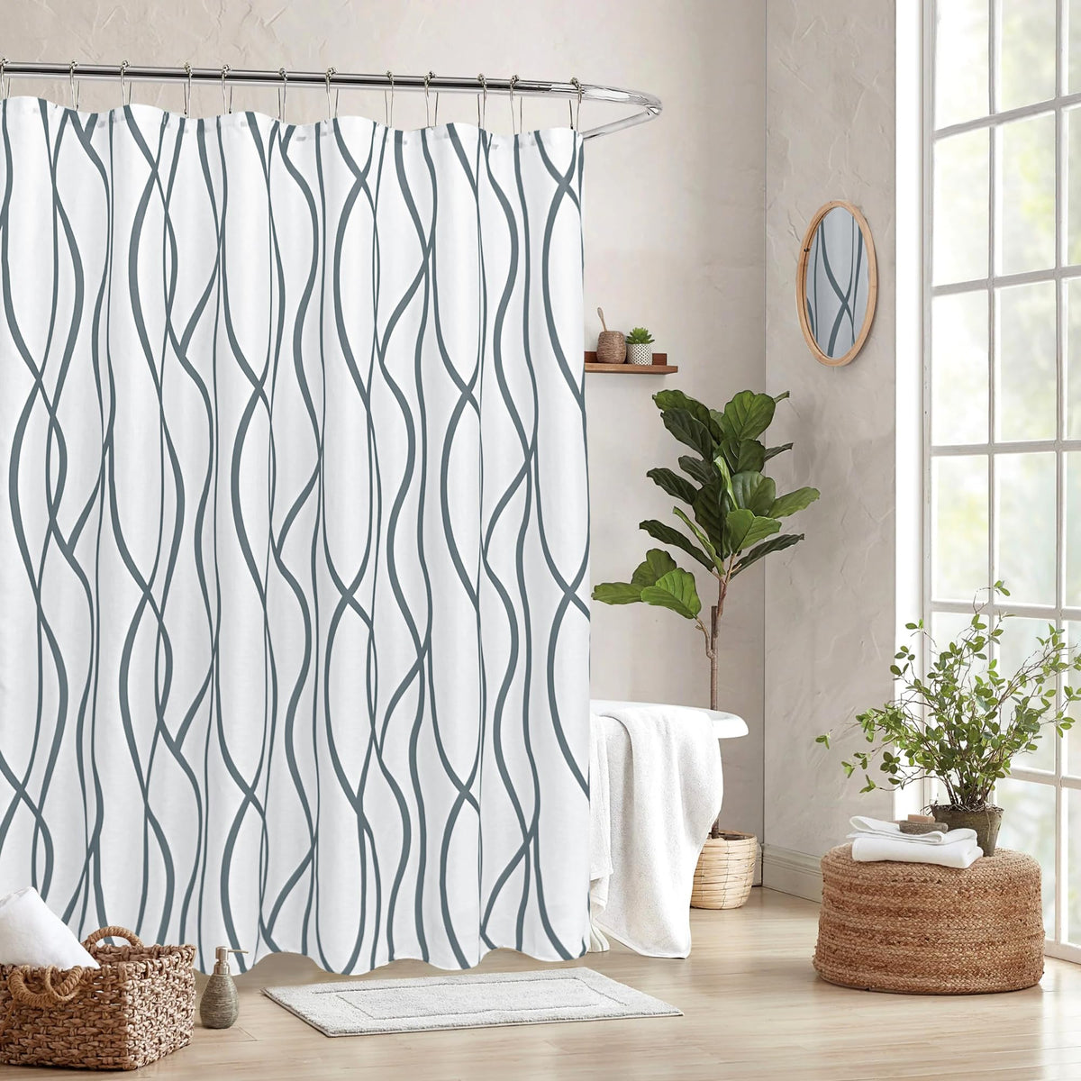 Fabric Modern Shower Curtain-Burgundy & White Shower Curtains for Bathroom