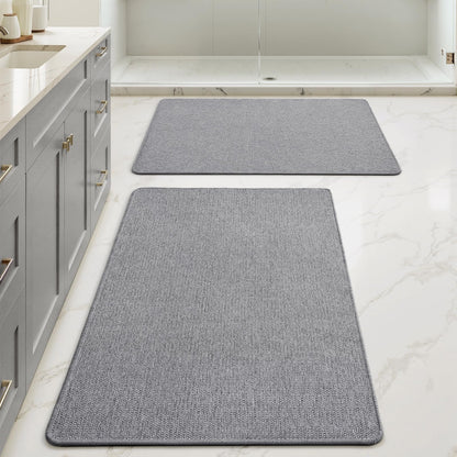 MIULEE Bathroom Rugs Set 2 Pieces, Thin Bath Mats Beige 17"x27"+20"x32"
