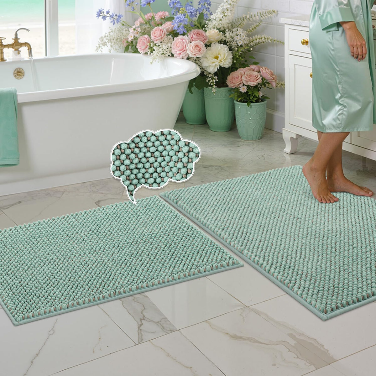 BSICPRO Bathroom Rugs Set 2 Piece, Light Blue, 20"x32" + 16"x24"