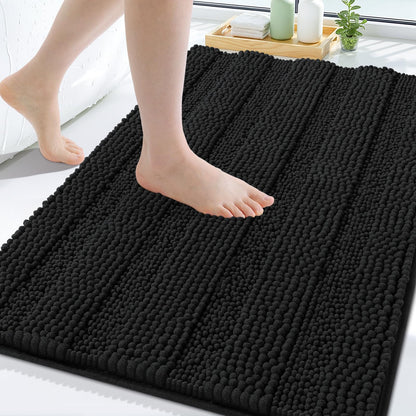 Grandaily Chenille Striped Bathroom Rugs 36x24, Extra Thick and Absorbent Bath Mats, Non-Slip Soft Plush Shaggy Shower Carpet, Machine Wash Dry, Bath Rug for Bathroom, (Large, Light Grey)