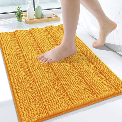 Grandaily Chenille Striped Bathroom Rugs 36x24, Extra Thick and Absorbent Bath Mats, Non-Slip Soft Plush Shaggy Shower Carpet, Machine Wash Dry, Bath Rug for Bathroom, (Large, Light Grey)