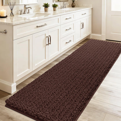 ACCUMTEK Upgrade Extra Large Black Bathroom Rug Set 3 Pieces Ultra Soft, Thick Absorbent Bath Mats, Non Slip Chenille Toilet Mat for Bathroom, Bedroom, Kitchen