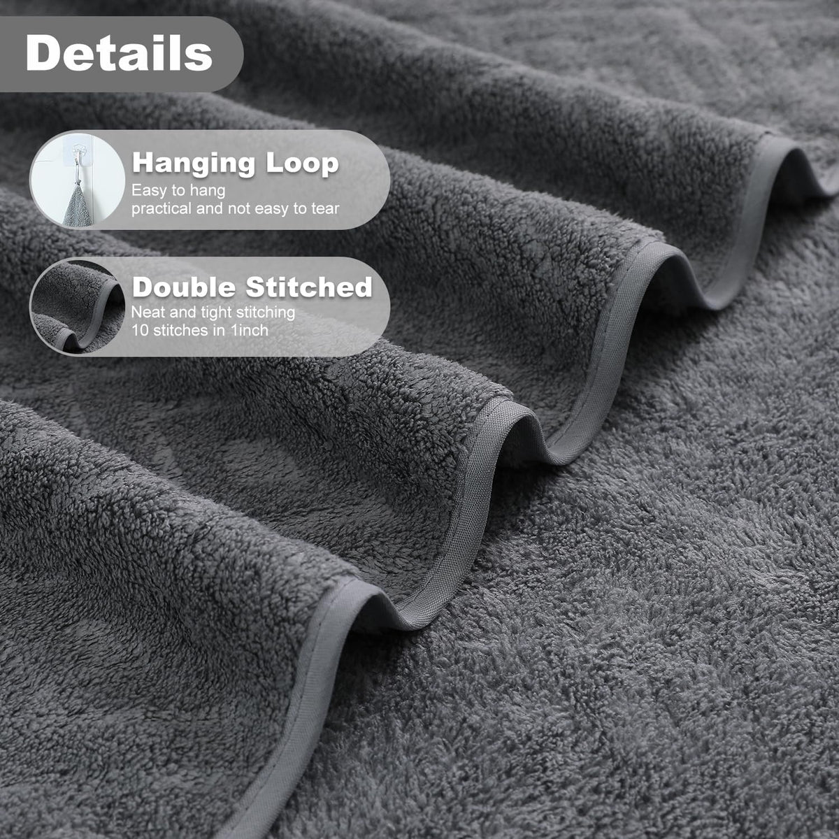 Smuge 18-Piece Bath Towel Set, Include 6 Bath Towel Sheets, 6 Hand Towels and 6 Washcloths - Highly Absorbent Quick Dry 100% Microfiber,Ultra Soft Bathroom Towel Set (Dark Gray)