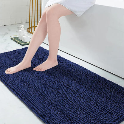 Grandaily Chenille Striped Bathroom Rugs 36x24, Extra Thick and Absorbent Bath Mats, Non-Slip Soft Plush Shaggy Shower Carpet, Machine Wash Dry, Bath Rug for Bathroom, (Large, Light Grey)