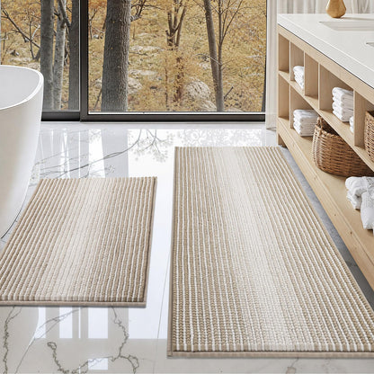 BSICPRO Bathroom Rugs Sets 2 Piece, Non Slip Striped Bath Mats, Fog Blue