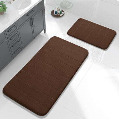 Yimobra Memory Foam Bathroom Rugs Sets 2 Piece - Super Soft Absorbent Quick Dry Bath Mat Set, Machine Washable Non Slip Floor Carpet for Tub Shower & Single Sink (17x24 & 31.5x20 Inch, Black)