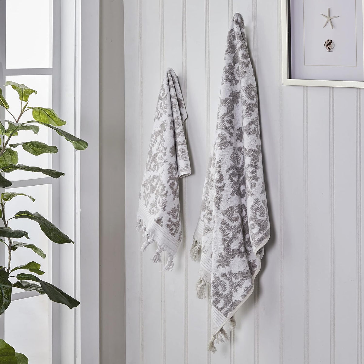SKL Home Mirage Fringe Hand Towel Set-2pc, 100% Turkish Cotton, Taupe