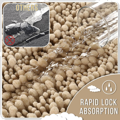 Yimobra Bathroom Rugs Sets 2 Piece - Quick Dry Extra Thick Luxury Chenille Bath Mat, Non Slip Super Absorbent for Tub Shower Sink, Machine Washable Shaggy Floor Mat, 32"x20"+24"x17" Inch, Pale Khaki