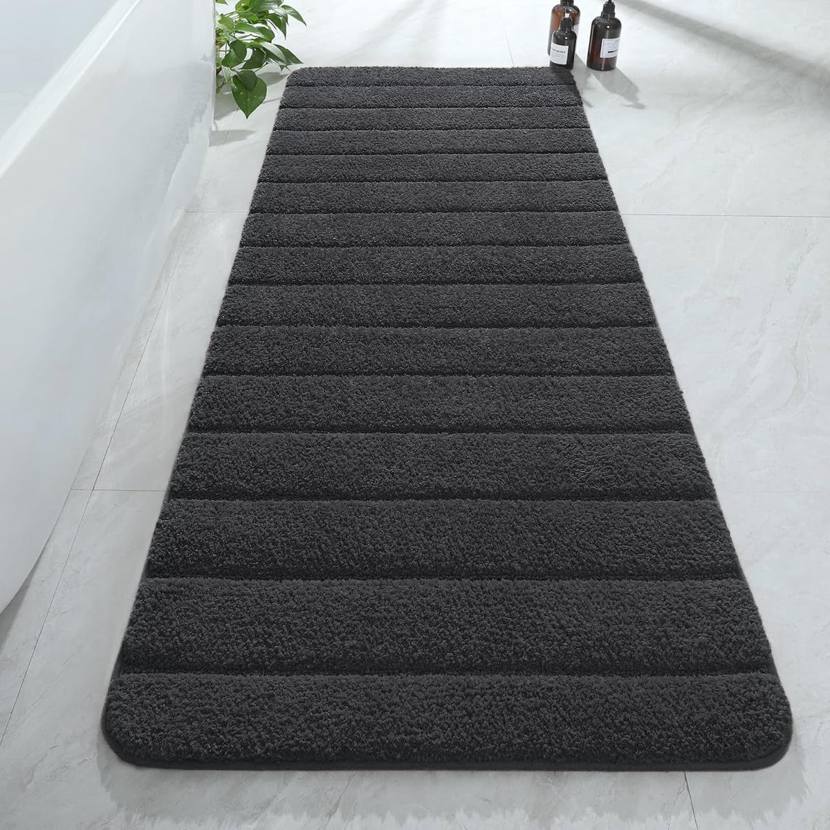 AROGAN Luxury Long Bathroom Runner Rugs 24x60 Inch Bath Rug Non Slip, Black