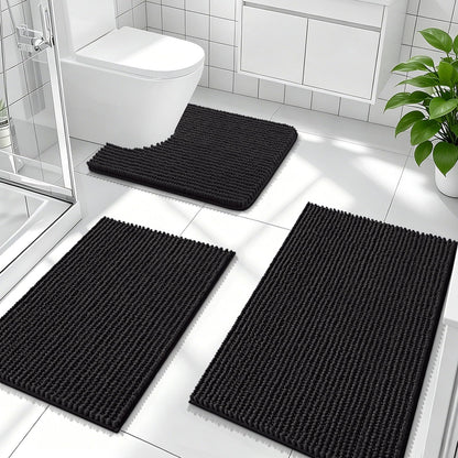 OLANLY Bathroom Rugs Sets 3 Piece, Super Soft Absorbent Chenille Bath Mats and U-Shaped Toilet Rug, Quick Dry, Home Decor, Bath Mat Set for Bathroom (24"x16"+24"x20"+30"x20", Grey)