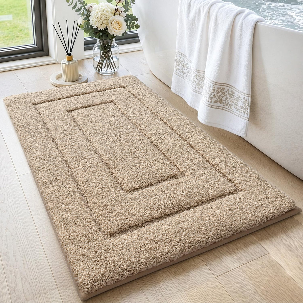 DEXI Bathroom Rugs 36x24, Non-Slip and Absorbent Bath Mat, Beige