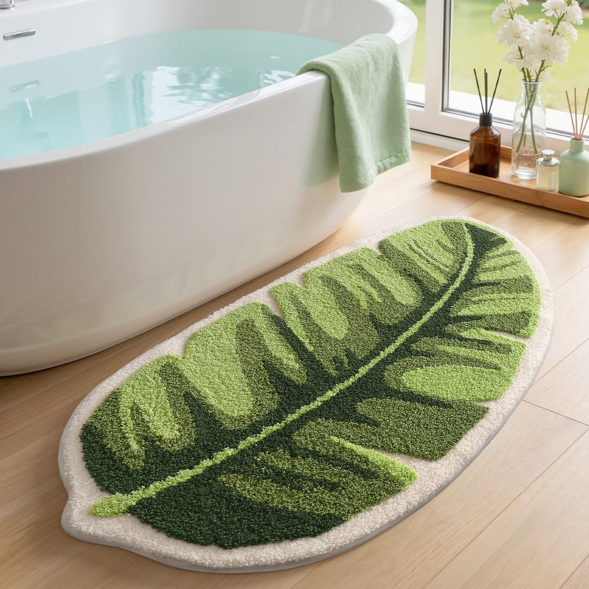 LUMI Flower Bathroom Rug, Absorbent Non Slip Bath Mat, 20"x32", Pink Flower
