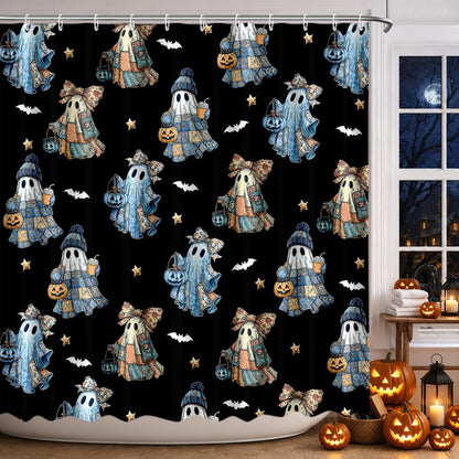 MEHOFOND Halloween Evil Pumpkin Shower Curtain Moon Night Bath Curtain