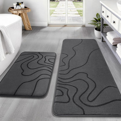 YIHOUSE Memory Foam Bathroom Rugs Sets 2 Piece, 32"x20"+24"x17", Dark Grey