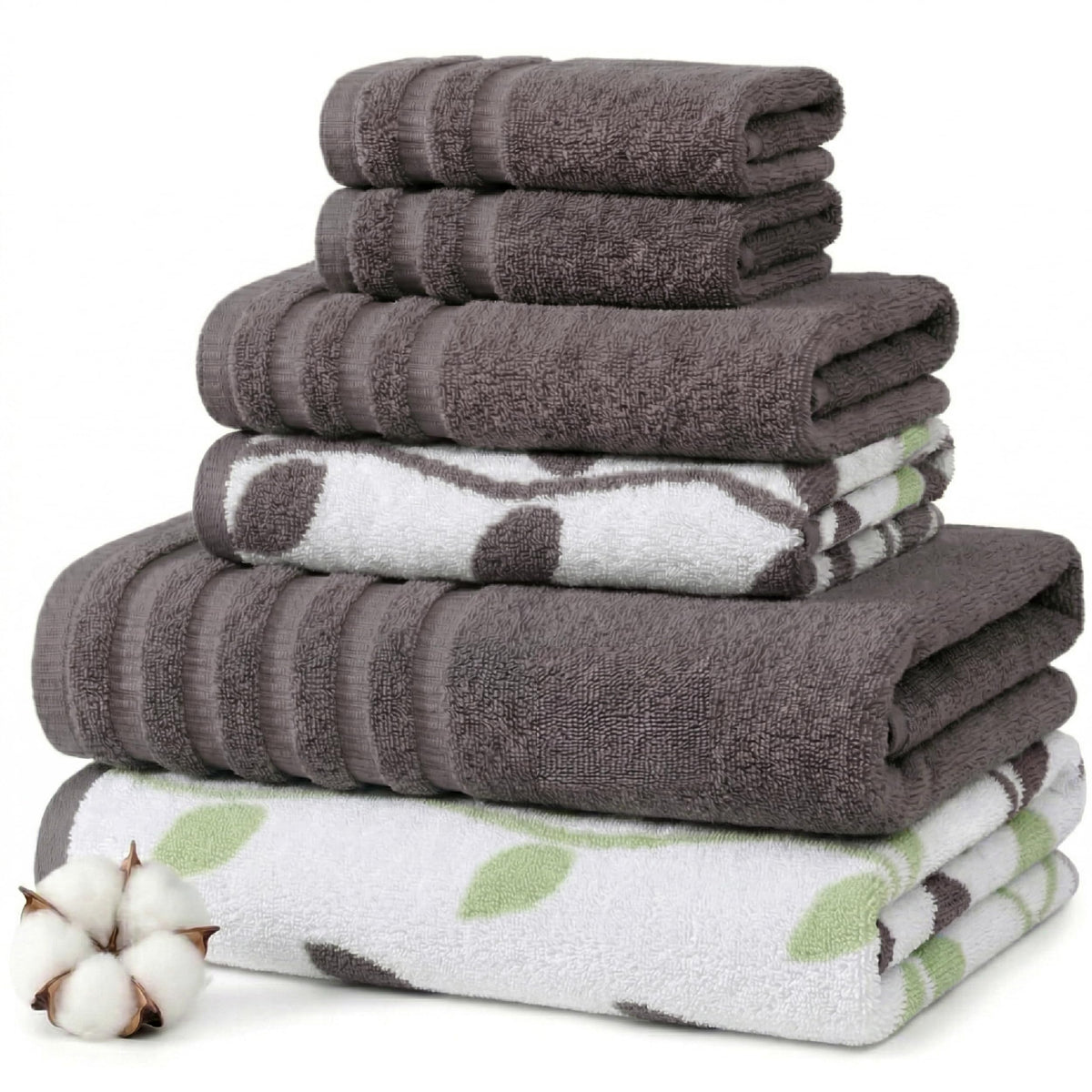 Modern Threads 6 Piece Bath Towel Set – Bathroom Set with 2 Bath Towels, 2 Hand Towels, and 2 Wash Cloths – 100% Cotton, Super Absorbent & Extra Soft – Reversible Floral Trail (Navy)