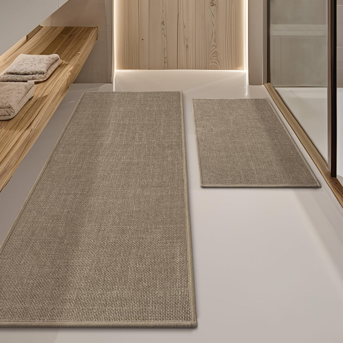 YIHOUSE Bathroom Rugs Thin Bath Mat Sets 2 Pieces Quick Dry,Beige