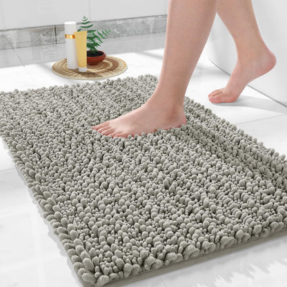 Yimobra Bathroom Rugs Non Slip Washable 32x20 Inch - Ultra Soft Absorbent Chenille Bath Mat, Quick Dry Shaggy Floor Carpet for Tub Shower, Gray Home Decor Accessories