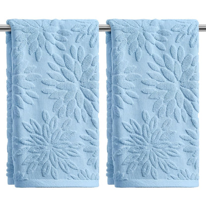 Artoid Mode 2 Pcs Olive Green 3D Dahlia Floral Jacquard Hand Towels for Bathroom, Cotton Soft Absorbent Bathroom Decor Towels, 13.7 x 29.5 Inch