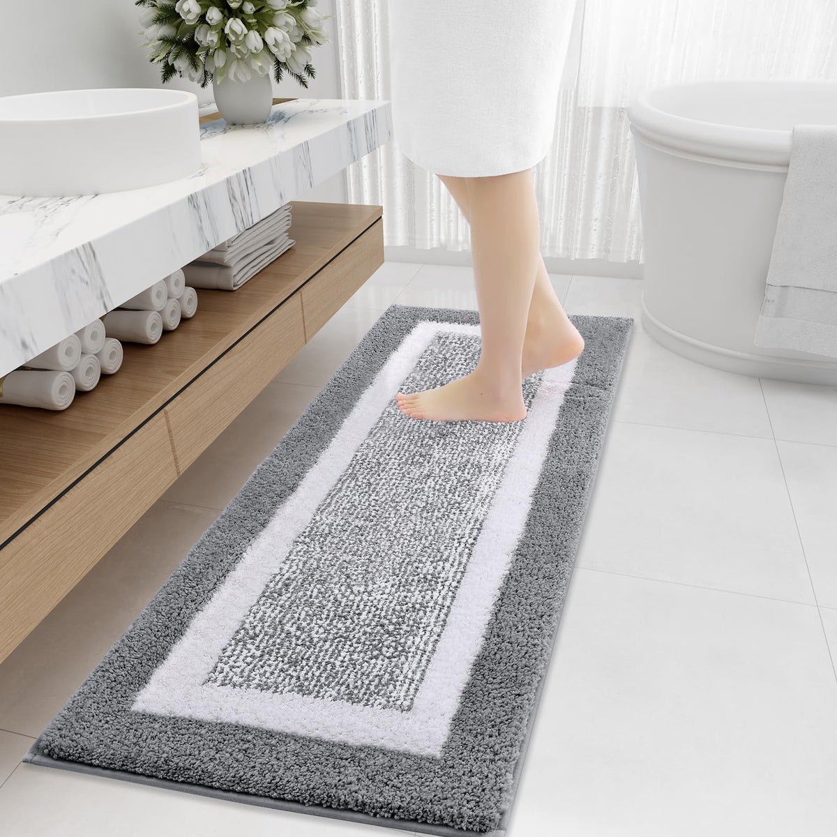 OLANLY Small Bathroom Rugs 24x16, Soft Absorbent Microfiber Bath Rugs, Grey