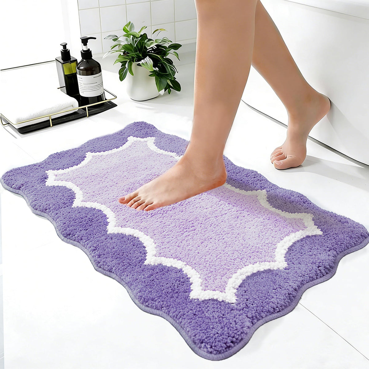 Cute Scalloped Rose Pink Bathroom Rugs Mat,Non Slip Absorbent Quick Dry Bath Mats for Shower Room,Microfiber Bath Mats for Bathroom Floor Washable Carpet for Shower Tub Sink Bedroom,20"x32"