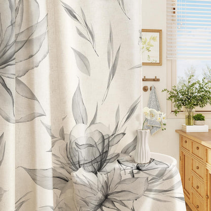 Blue Boho Floral Shower Curtain, Watercolor Botanical Design, 72 x 72