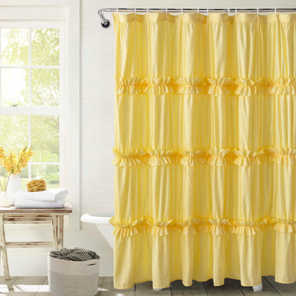 Farmhouse Ruffle Shower Curtain, Gray, 72 x 72 in