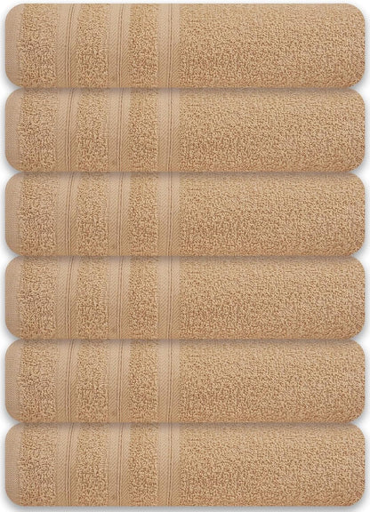Large Bath Towels Set of 6 – 24" x 50" – 100% Cotton Terry – Durable, Soft & Quick Dry – Beige Multipurpose Towels for Bathroom, Gym, Spa, Pool & Daily Use